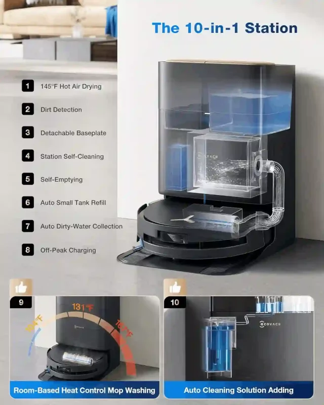 ایستگاه سرویس OMNI در ECOVACS X9 PRO OMNI هم از نظر ظاهری و هم از نظر عملکردی در سطح بالایی قرار دارد.