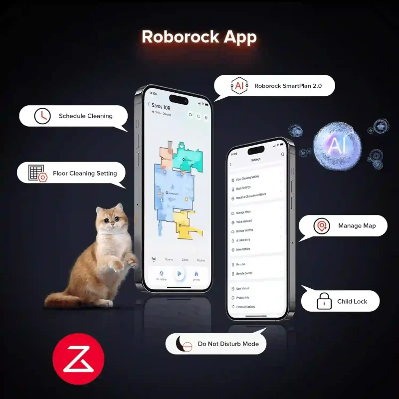 اپلیکیشن Roborock امکان مدیریت کامل دستگاه را فراهم میکند؛