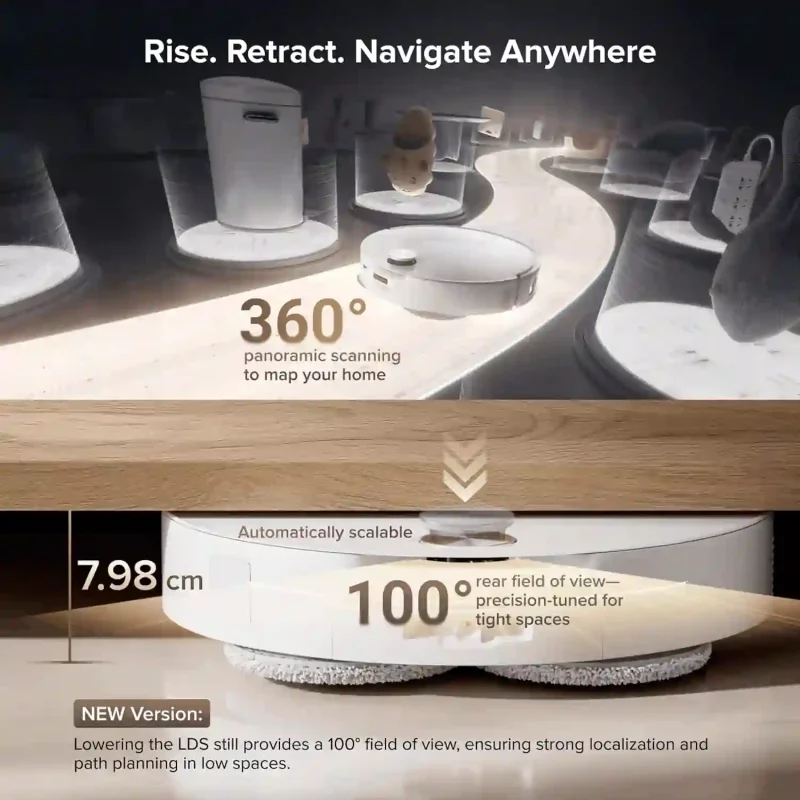 یکی از مهمترین برتریهای Roborock Qrevo CurvX ارتفاع تنها ۷٫۹۸ سانتیمتری آن است.