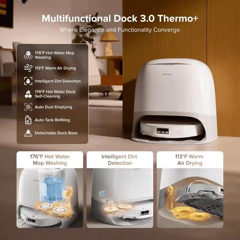 ایستگاه Thermo+ Dock؛ شستوشو با آب داغ و خشککردن خودکار Qrevo CurvX
